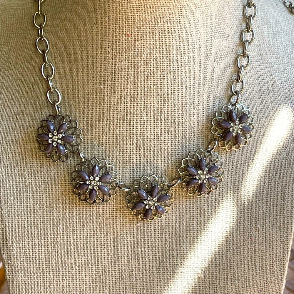 Vintage costume jewelry necklace floral rhinestones choker